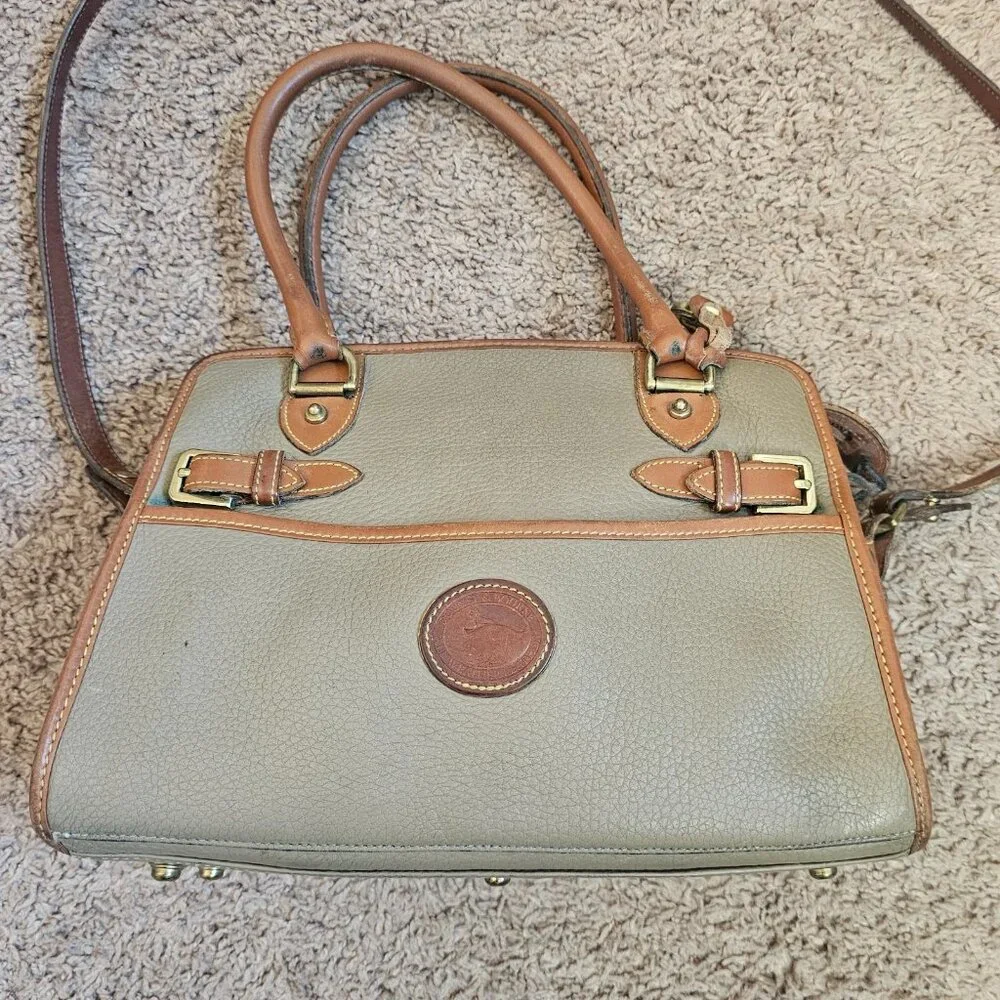 Dooney & Bourke R212 Buckle Satchel AWL Leather Crossbody Top Handle Beige USA - Picture 2 of 16
